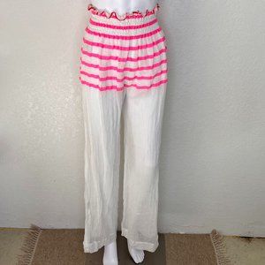 NWOT Lemlem S Pink & white Stripe high rise‎ smocked wide leg pant, S